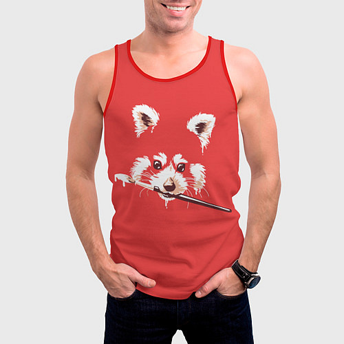 Мужская майка без рукавов Красная панда с кисточкой в зубах / 3D-Красный – фото 3