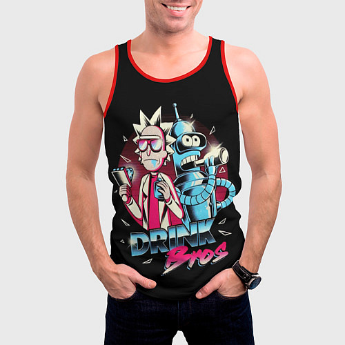Мужская майка без рукавов Рик и Бендер - братья по выпивке / 3D-Красный – фото 3