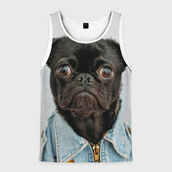 Мужская майка без рукавов Мопс в джинсовке - голова групно