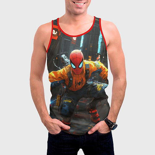 Мужская майка без рукавов Человек паук бежит / 3D-Красный – фото 3