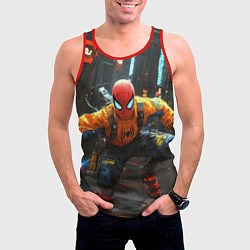 Майка-безрукавка мужская Человек паук бежит, цвет: 3D-красный — фото 2