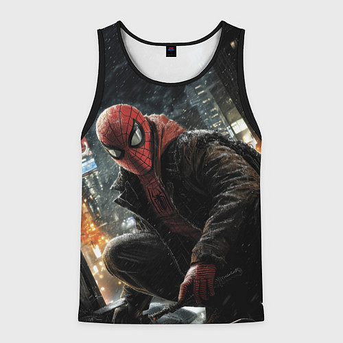 Мужская майка без рукавов Человек-паук и поздняя ночь / 3D-Черный – фото 1