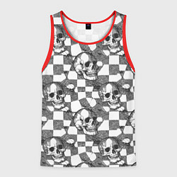 Мужская майка без рукавов Черепа и клетчатый фон с дырами