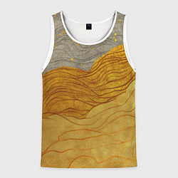 Майка-безрукавка мужская Золотые волны на сером текстура, цвет: 3D-белый