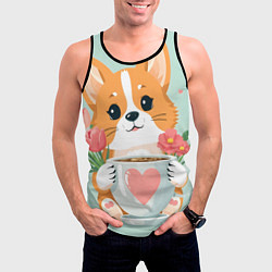 Майка-безрукавка мужская Корги с поздравлениями - 8 марта, цвет: 3D-черный — фото 2