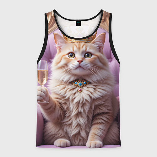 Мужская майка без рукавов Кот с короной и шампанским / 3D-Черный – фото 1
