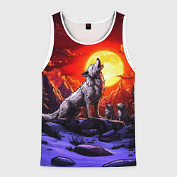 Майка-безрукавка мужская Белый волк воет на луну, цвет: 3D-белый