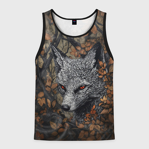 Мужская майка без рукавов Хищный серый лис / 3D-Черный – фото 1