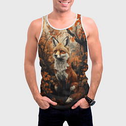 Майка-безрукавка мужская Лис в лесной чаще, цвет: 3D-белый — фото 2