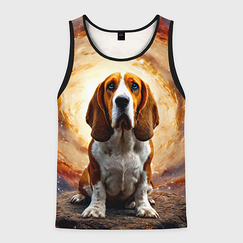 Мужская майка без рукавов Бассет-хаунд в космосе / 3D-Черный – фото 1