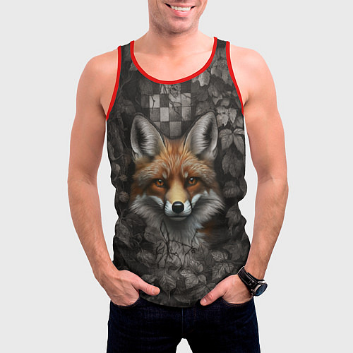 Мужская майка без рукавов Внимательный лис / 3D-Красный – фото 3