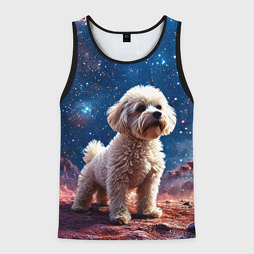 Мужская майка без рукавов Бишон в космосе / 3D-Черный – фото 1