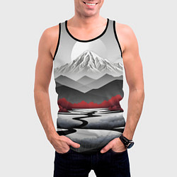 Майка-безрукавка мужская Белые горы и красные деревья, цвет: 3D-черный — фото 2