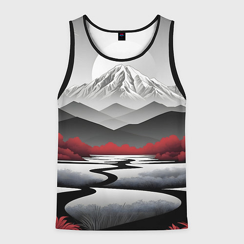 Мужская майка без рукавов Белые горы и красные деревья / 3D-Черный – фото 1