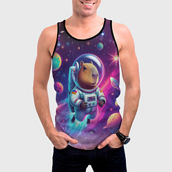 Майка-безрукавка мужская Космонавт капибара в неоновом космосе, цвет: 3D-черный — фото 2