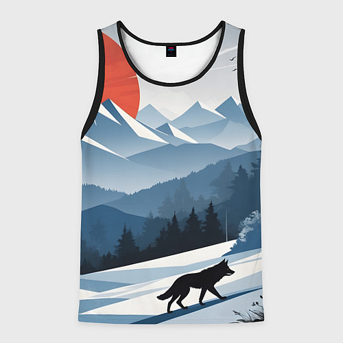Мужская майка без рукавов Лиса в горах / 3D-Черный – фото 1