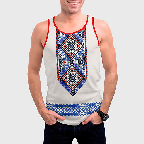 Мужская майка без рукавов Славянская вышиванка - узор обережник / 3D-Красный – фото 3