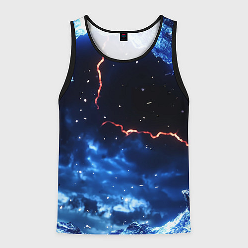 Мужская майка без рукавов Звезды и молнии в разломе плит / 3D-Черный – фото 1