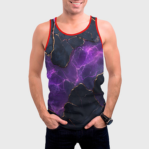 Мужская майка без рукавов Фиолетовый разлом с молниями / 3D-Красный – фото 3