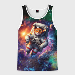 Майка-безрукавка мужская Котик бравый космонавт - неон, цвет: 3D-белый