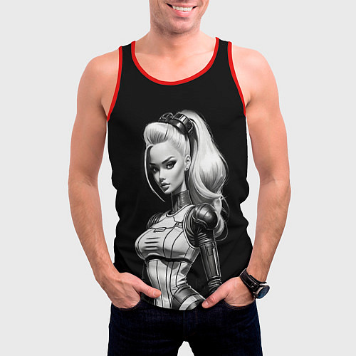 Мужская майка без рукавов Барби - киберпанк нейроарт / 3D-Красный – фото 3