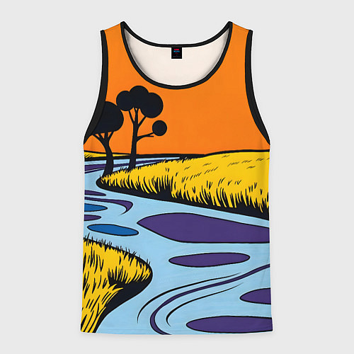Мужская майка без рукавов Пейзаж с фантастической природой / 3D-Черный – фото 1