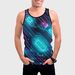 Майка-безрукавка мужская Неоновый узор киберпанк микросхемы, цвет: 3D-черный — фото 2