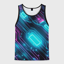 Мужская майка без рукавов Неоновый узор киберпанк микросхемы