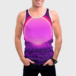 Майка-безрукавка мужская Синтвейв ретровейв неоновый узор и солнце, цвет: 3D-белый — фото 2