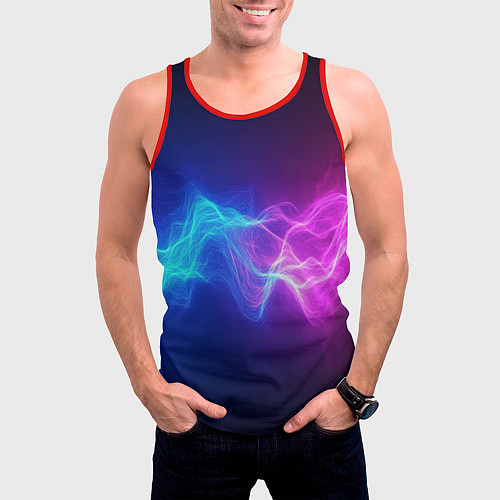 Мужская майка без рукавов Звуковая волна неоновый узор / 3D-Красный – фото 3