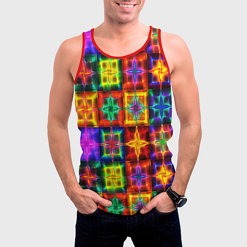 Мужская майка без рукавов Неоновое стекло абстракция / 3D-Красный – фото 3