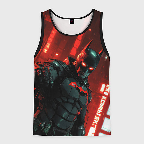 Мужская майка без рукавов Черный Бэтмен на фоне красного города / 3D-Черный – фото 1