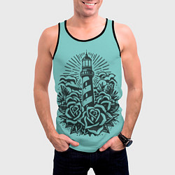 Майка-безрукавка мужская Маяк и розы, цвет: 3D-черный — фото 2