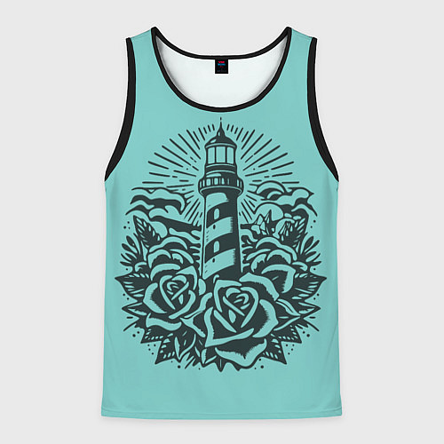 Мужская майка без рукавов Маяк и розы / 3D-Черный – фото 1