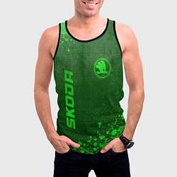 Майка-безрукавка мужская Skoda - green gradient вертикально, цвет: 3D-черный — фото 2