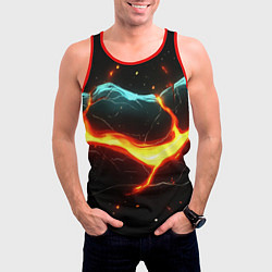 Майка-безрукавка мужская Лава в черной текстуре, цвет: 3D-красный — фото 2