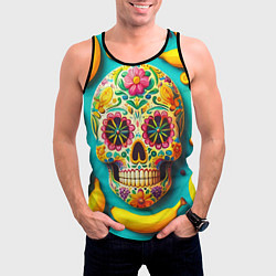 Майка-безрукавка мужская Череп и бананы - летняя композиция, цвет: 3D-черный — фото 2