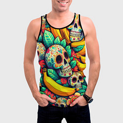 Майка-безрукавка мужская Паттерн из черепов и бананов - нейроарт, цвет: 3D-черный — фото 2