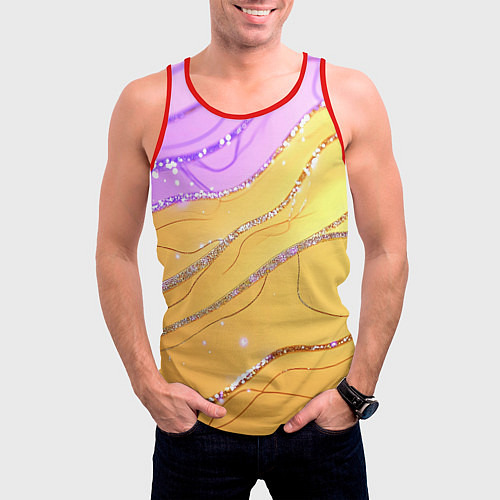 Мужская майка без рукавов Фиолетово-золотая текстура с блестяшками / 3D-Красный – фото 3