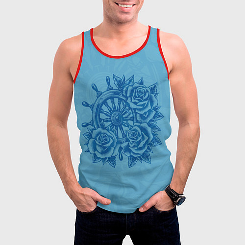 Мужская майка без рукавов Штурвал и три розы / 3D-Красный – фото 3