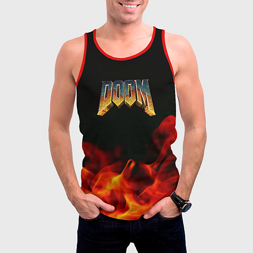 Мужская майка без рукавов Doom огненная текстура / 3D-Красный – фото 3