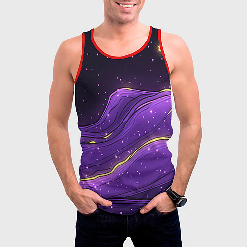 Мужская майка без рукавов Фиолетовая текстура с золотыми звездочками / 3D-Красный – фото 3