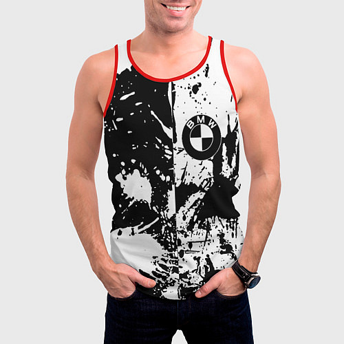 Мужская майка без рукавов BMW черно белые краски / 3D-Красный – фото 3