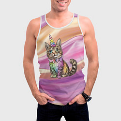 Майка-безрукавка мужская Котенок в костюме единорога, цвет: 3D-белый — фото 2