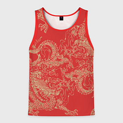 Мужская майка без рукавов Золотые драконы на красном