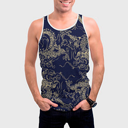 Майка-безрукавка мужская Золотые драконы на синем, цвет: 3D-белый — фото 2