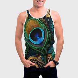Майка-безрукавка мужская Узоры и перья павлина, цвет: 3D-белый — фото 2