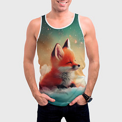 Майка-безрукавка мужская Милый лисенок спит на облаке, цвет: 3D-белый — фото 2