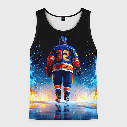 Мужская майка без рукавов Хоккеист в синем пламени / 3D-Черный – фото 1