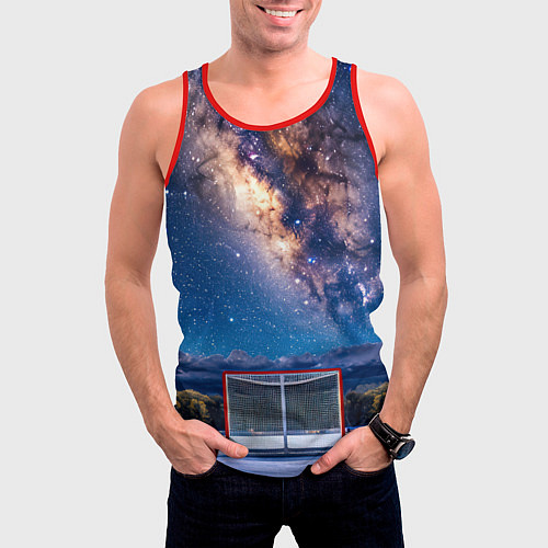 Мужская майка без рукавов Хоккейные ворота в ночи / 3D-Красный – фото 3
